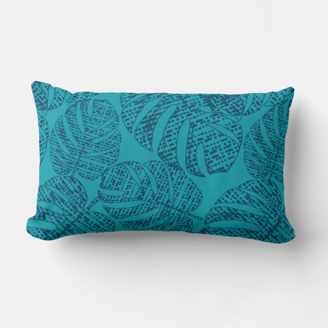 Almofada Lombar Folhas de monstera azul. travesseiro decorativo (Frente)