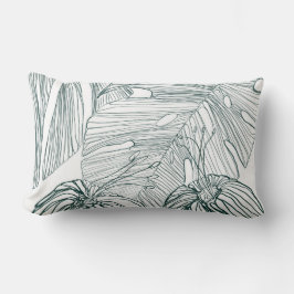 Almofada Lombar folhas de monstera verde-escura e lírios contorno