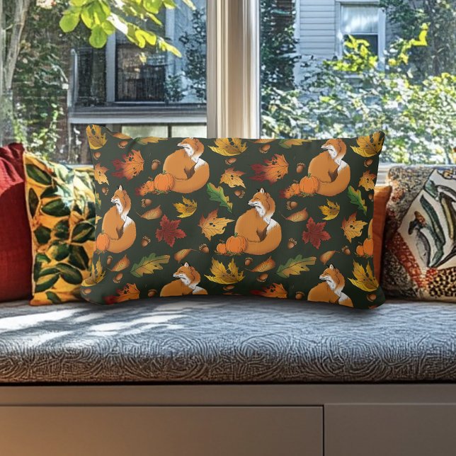 Almofada Lombar Folhas de Raposa Vermelha Acorda Verde (Criador carregado)