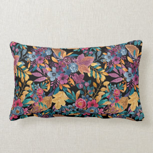 Almofada Lombar Folhas Florais Mistas Folhosas Berry Padrão de Aqu