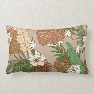 Almofada Lombar Folhas tropicais de pele-leopardo flores de hibisc