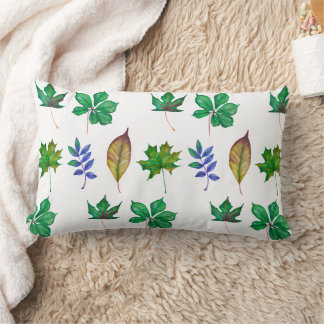 Almofada Lombar Folhas verdes e azuis de aquarela