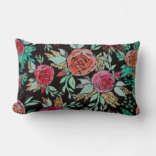 Almofada Lombar Folk Watercolor Flowers (Frente)