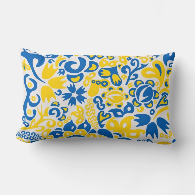 Almofada Lombar Folklore pattern with Ukrainian flag colors (Frente)