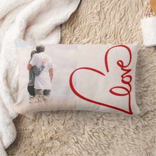 Almofada Lombar Foto de Amor em Arte Linear de Coração Vermelho Mo