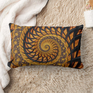 Almofada Lombar Fractal Espiral abstrato preto e Dourado