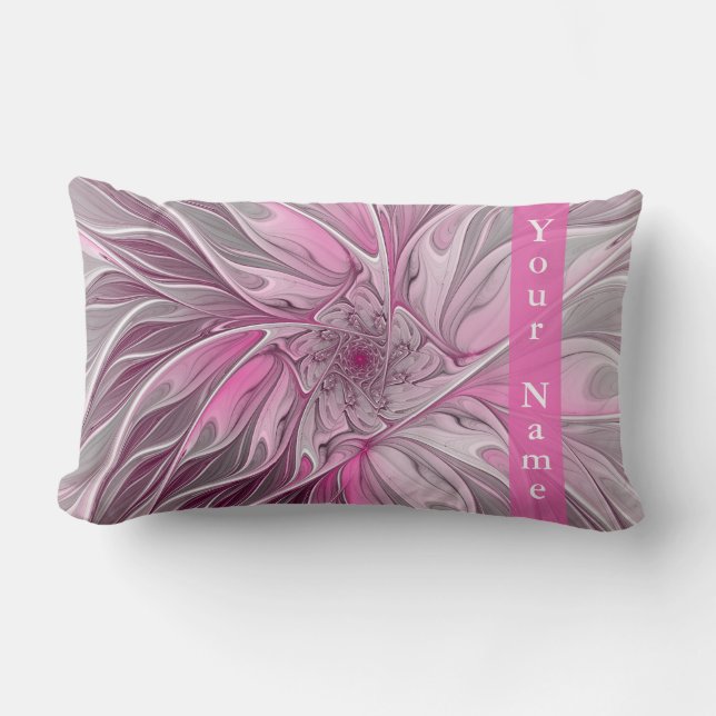Almofada Lombar Fractal Pink Flower Dream, floral Fantasy Art Name (Frente)