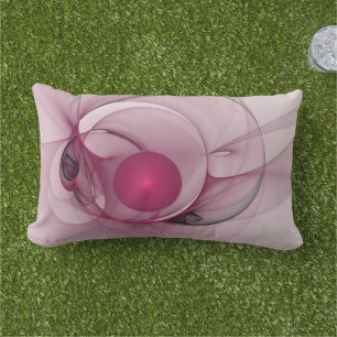 Almofada Lombar Fractal Sinuoso, Arte Abstrato Moderno Rosa Berry