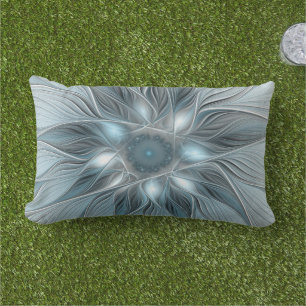 Almofada Lombar Fratura Floral Abstrato Azul Cinza de Flor Alegre