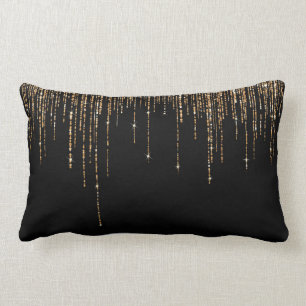 Almofada Lombar Frente Glitter Preto-Dourado Espelho Preto-Luxo