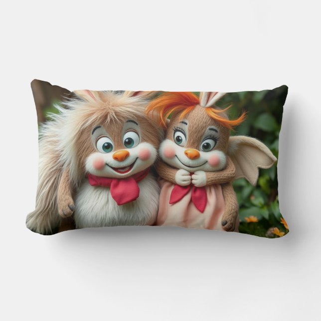 Almofada Lombar „Fröhliche Hasenfreunde im Frühlingsgarten“ (Frente)