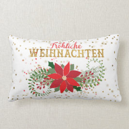 Almofada Lombar Frohliche Weihnachten Dourado Glitter Poinsettia X
