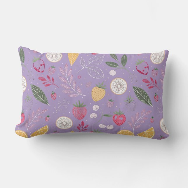 Almofada Lombar "Fruta Floral Roxo Travesseiro 13x21" (Frente)