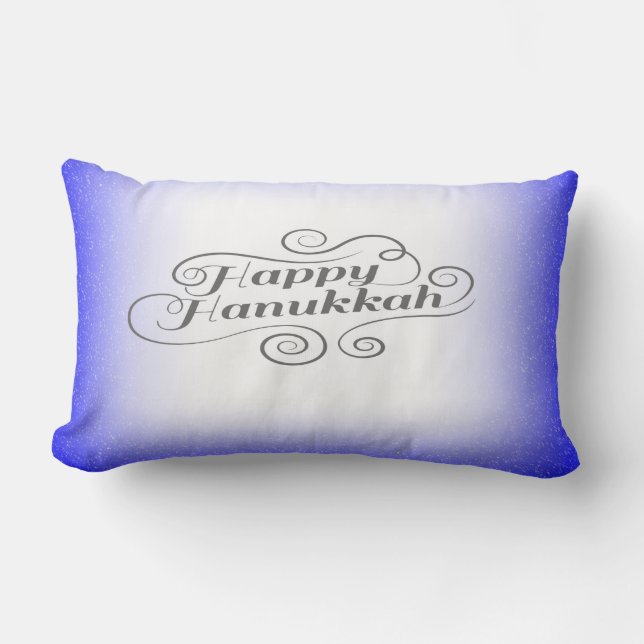 Almofada Lombar Fundo Branco Azul de 2 tons Feliz Hanukkah (Frente)