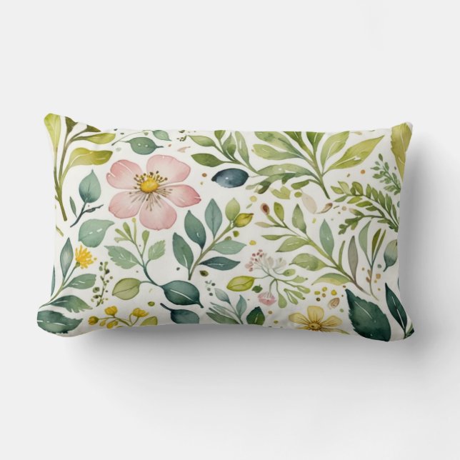 Almofada Lombar Fundo Branco Com Floral Aquarela (Frente)