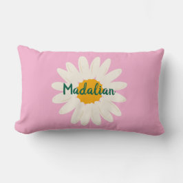 Almofada Lombar Fundo rosa de menina com monograma Floral branco