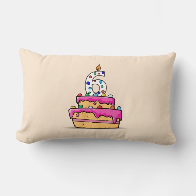 Almofada Lombar Garota 6 de Aniversário, 6 no Bolo Rosa Doce (Frente)
