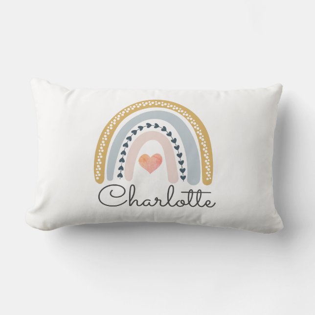 Almofada Lombar Garota Arco-Íris Personalizada Boho Watercolor (Frente)
