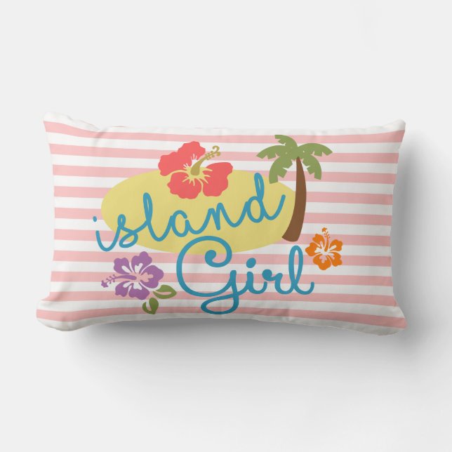 Almofada Lombar Garota da Ilha: Tiras rosa tropical (Frente)