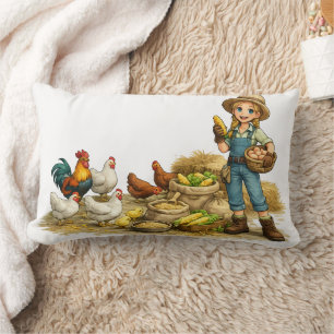 Almofada Lombar Garota do campo com ovos, adorável arte rústica do