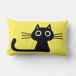 Almofada Lombar Gatinho Preto Cinto | Quirky Cat com Whiskers Long