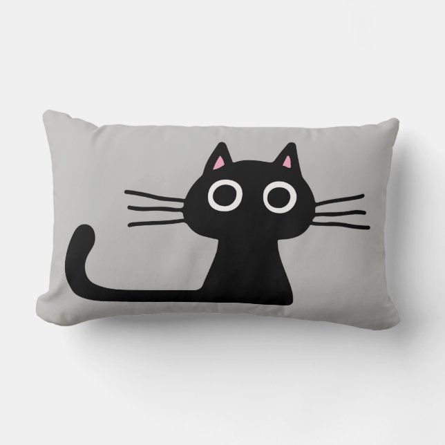 Almofada Lombar Gatinho Preto Cinto | Quirky Cat com Whiskers Long (Frente)