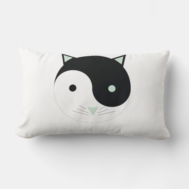 Almofada Lombar Gatinho Yin Yang com verde, preto e branco da Casa (Frente)