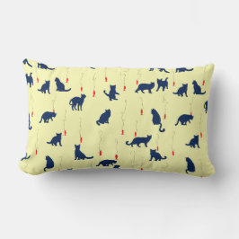 Almofada Lombar Gatinhos fofos azuis e peixes vermelhos