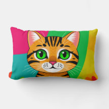 Gato Atigrado de Desenho Animado Fofo Com Olhos Ve