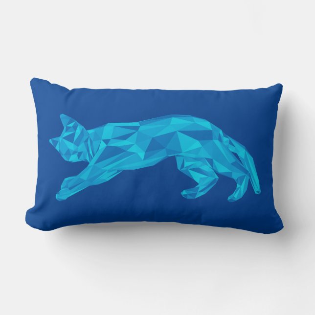 Almofada Lombar Gato Azul Espalhado Lowpoly (Frente)