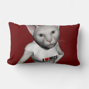 Almofada Lombar Gato Branco Engraçado Que Adora Ratos