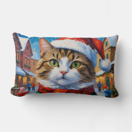 Almofada Lombar Gato de Natal festivo em Santa Hat