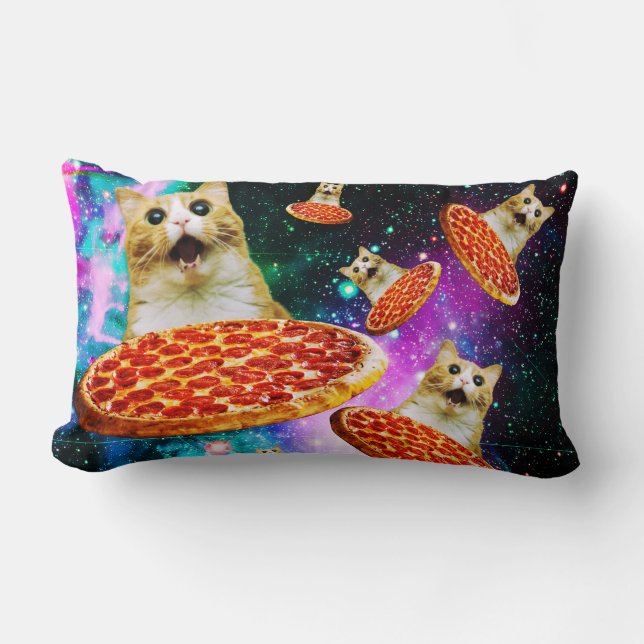 Almofada Lombar Gato de pizza espacial engraçado (Frente)