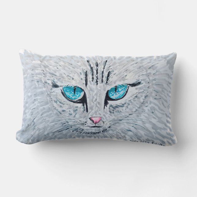 Almofada Lombar Gato Fofo de Olhos Azuis (Frente)