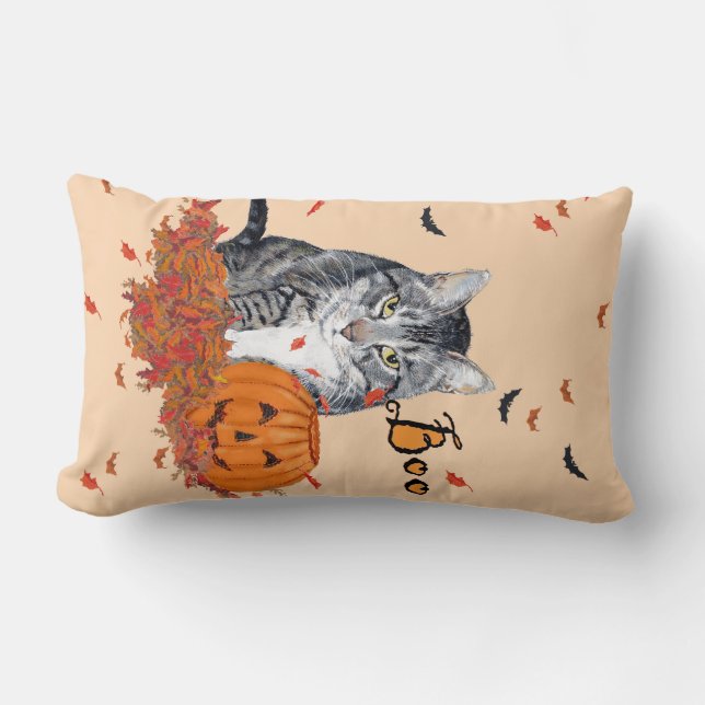 Almofada Lombar Gato Listrado de Halloween (Frente)