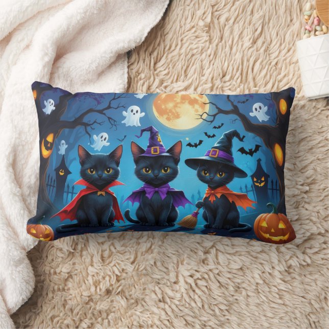Almofada Lombar Gatos Negros Pumpkin Halloween Engraçado (Cobertor)