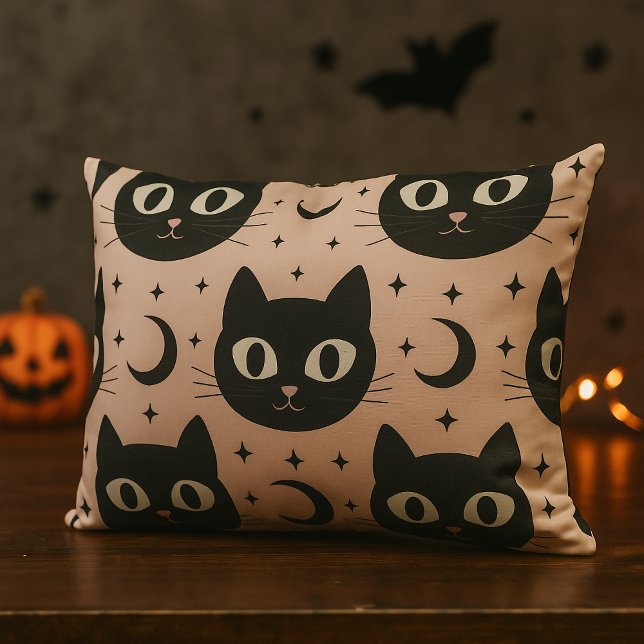 Almofada Lombar Gatos Pretos Fofos & Halloween Celestial (Criador carregado)