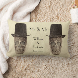 Almofada Lombar Gay Skull Sr. e Sr. Vintage Retro Sepia Wedding