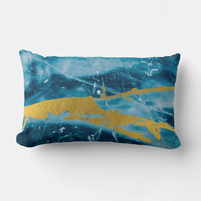 Almofada Lombar Geode Agate Gemstone Blue e Dourado (Frente)
