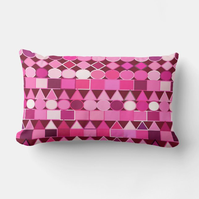 Almofada Lombar Geométrica Tribal Moderna, Borgonha e Rosa (Frente)