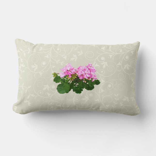 Almofada Lombar Gerânios Listrados de Rosa e Branco (Frente)
