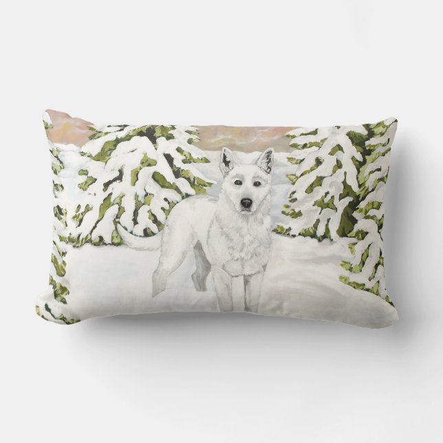 Almofada Lombar German shepherd branco no travesseiro da neve (Frente)