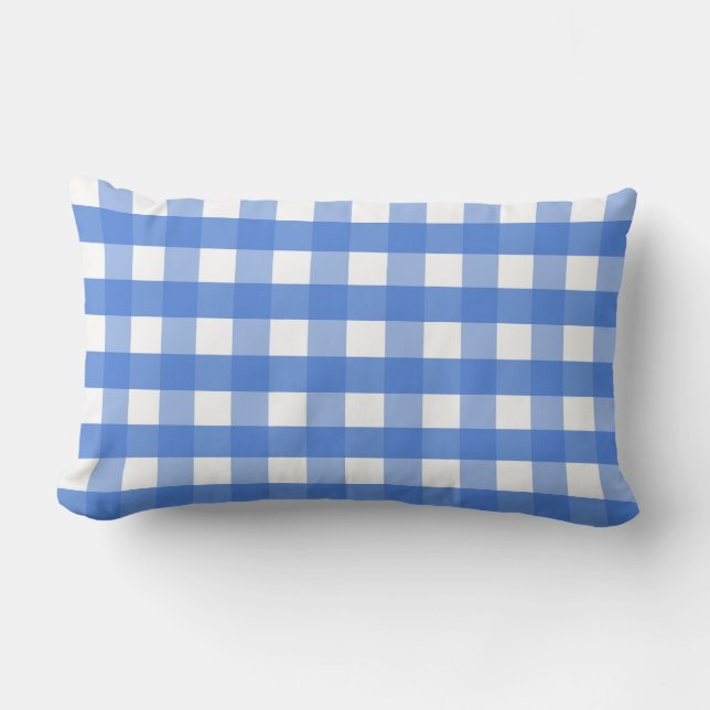 Almofada Lombar Gingham Branco e Azul Francês (Frente)