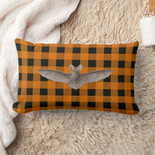 Almofada Lombar Gingham Laranja e Preto com Bat Marrom