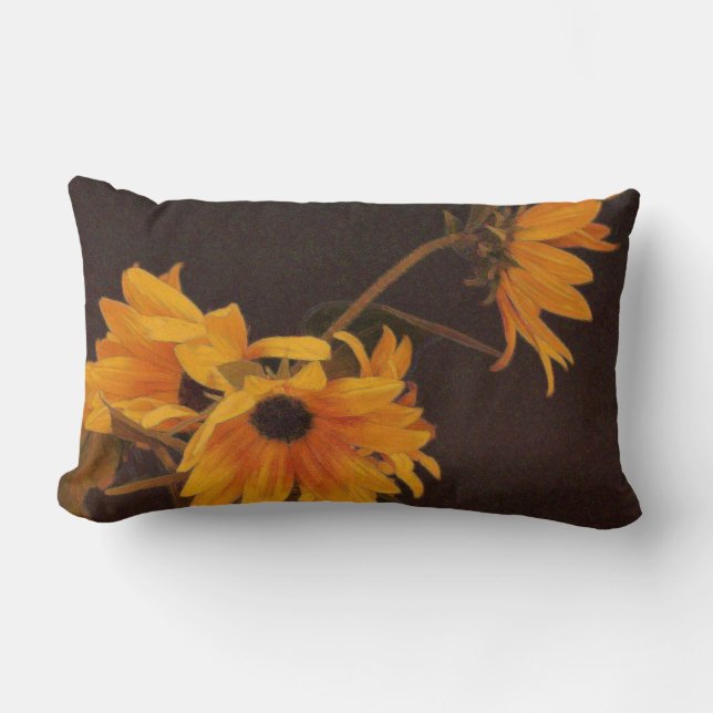 Almofada Lombar Girassóis amarelos no fundo do chocolate (Frente)