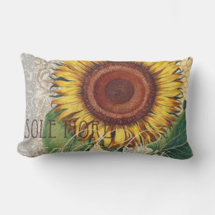 Almofada Lombar Girassol Vintage Damask Flower Art