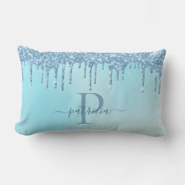 Almofada Lombar Glam Azul Glitter Gotejamento Monograma Lombal Ele