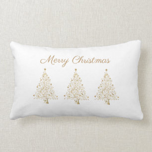 Almofada Lombar Glam Dourado White Elegante Merry Christmas Tree S
