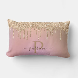 Almofada Lombar Glam Gota de Brilho Dourado Monograma Elegante Lom