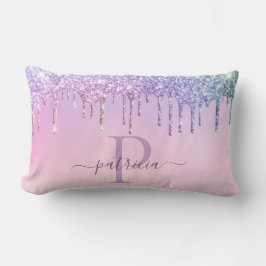 Almofada Lombar Glam Roxo Glitter Gotejante Monograma Elegante Lom